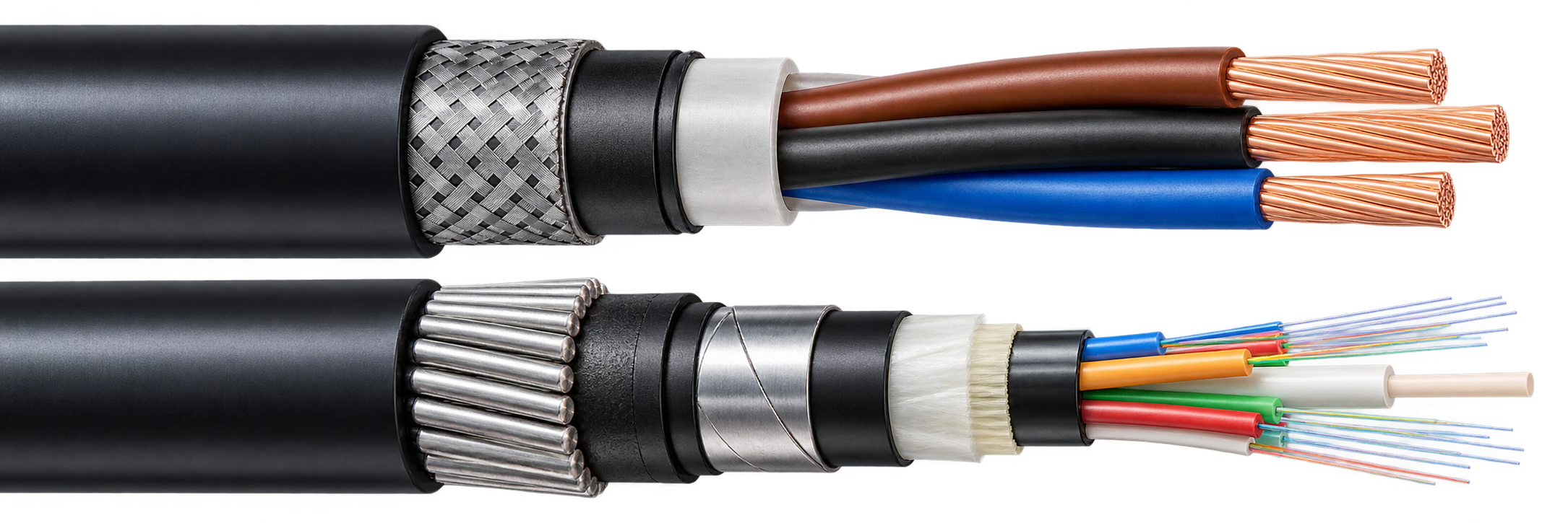 电力电缆与光缆剖面 / Power cable and fibre-optic cable cutaways